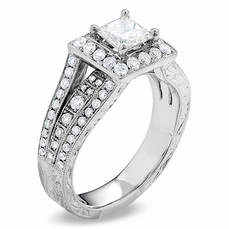Main Image 2 of 1.38 CT. T.W. Certified Princess-Cut Diamond Bridge Ring in 14K White Gold