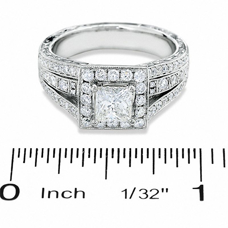 1.38 CT. T.W. Certified Princess-Cut Diamond Bridge Ring in 14K White Gold