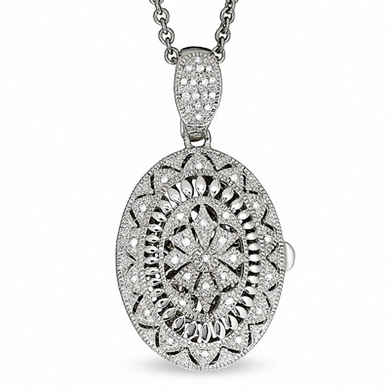 0.09 CT. T.W. Diamond Oval Vintage Locket in Sterling Silver