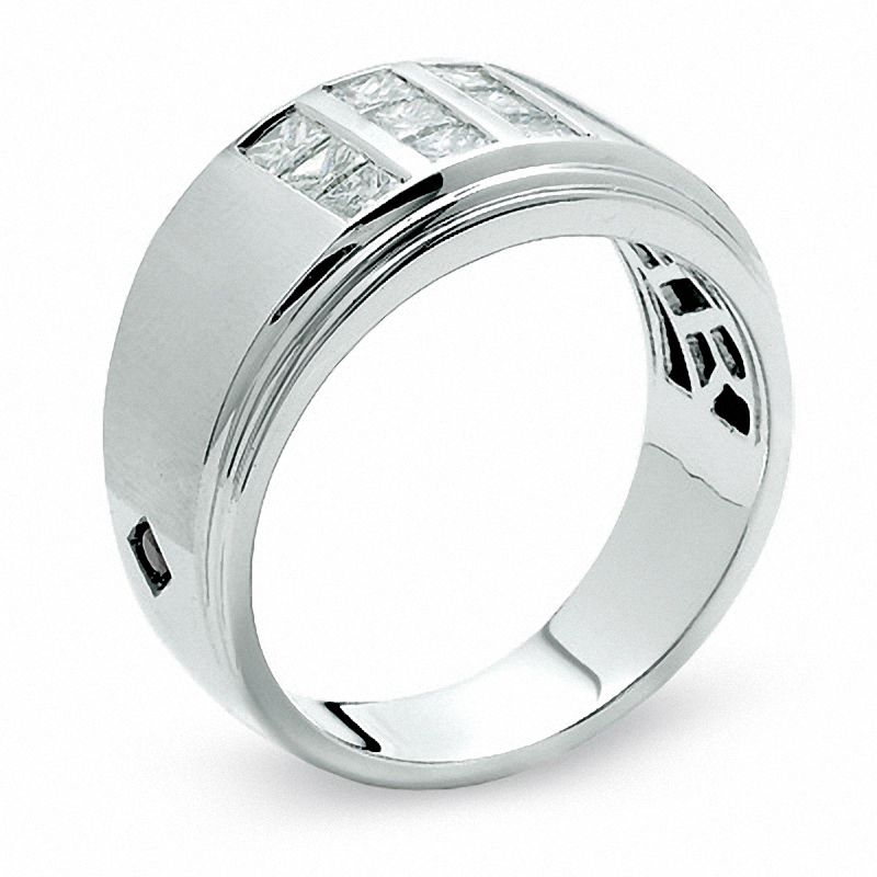 Main Image 2 of 0.75 CT. T.W. Square-Cut Diamond Three Row Satin Ring in 14K White Gold