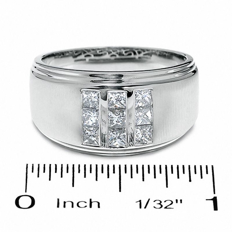 Main Image 3 of 0.75 CT. T.W. Square-Cut Diamond Three Row Satin Ring in 14K White Gold