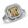 Thumbnail Image 1 of 1.96 CT. T.W. Certified Fancy Yellow Diamond Double Framed Ring in 18K Two-Tone Gold