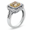 Thumbnail Image 2 of 1.96 CT. T.W. Certified Fancy Yellow Diamond Double Framed Ring in 18K Two-Tone Gold