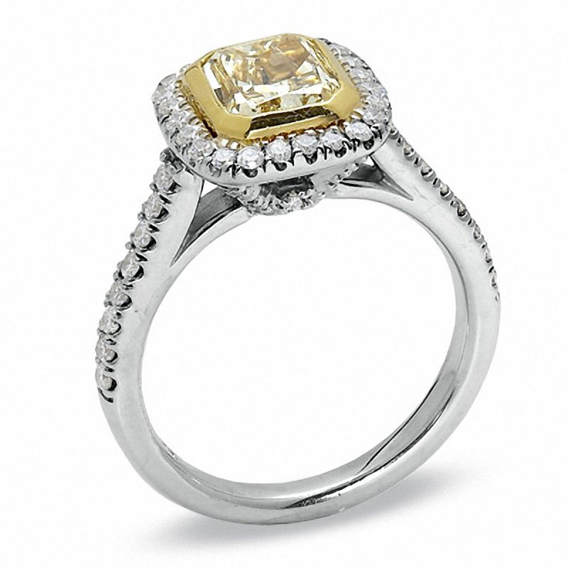 1.46 CT. T.W. Certified Cushion-Cut Fancy Yellow Diamond Ring in 18K Two-Tone Gold