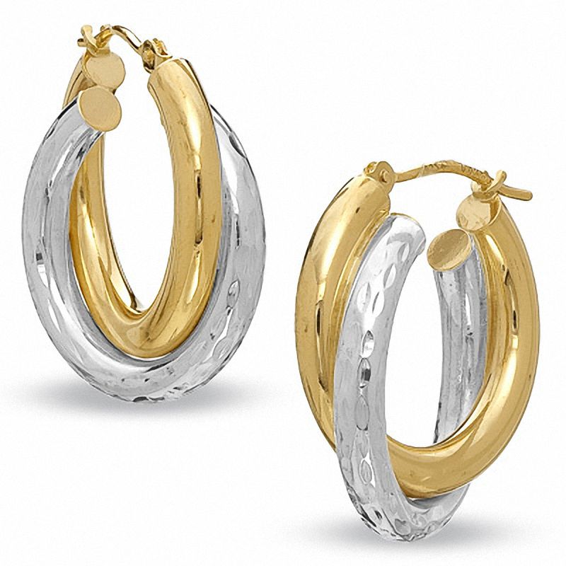 Double Bypass Hoop Earrings in Sterling Silver and 14K Gold