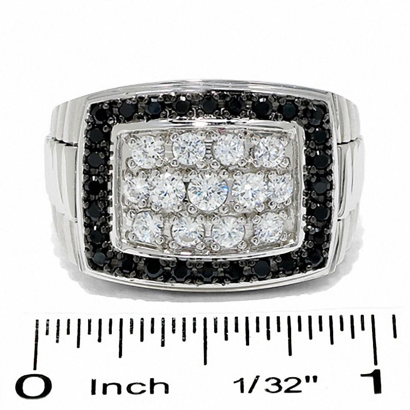 Main Image 3 of Men's 1.00 CT. T.W. Enhanced Black and White Diamond Cluster Ring in 14K White Gold