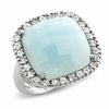 Cushion-Cut Blue Chalcedony Frame Ring in Sterling Silver with White Topaz Accents - Size 7