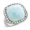 Thumbnail Image 0 of Cushion-Cut Blue Chalcedony Frame Ring in Sterling Silver with White Topaz Accents - Size 7