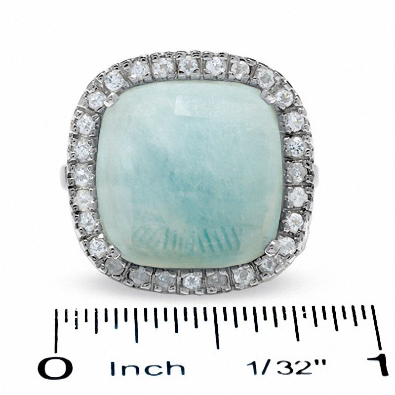 Cushion-Cut Blue Chalcedony Frame Ring in Sterling Silver with White Topaz Accents - Size 7