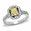 Thumbnail Image 1 of 1.40 CT. T.W. Cushion-Cut Yellow Diamond Framed Ring in 18K White Gold
