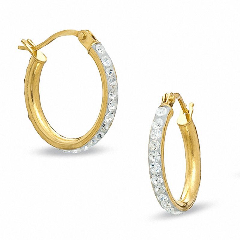 14K Gold 15mm Crystal Hoop Earrings|Peoples Jewellers