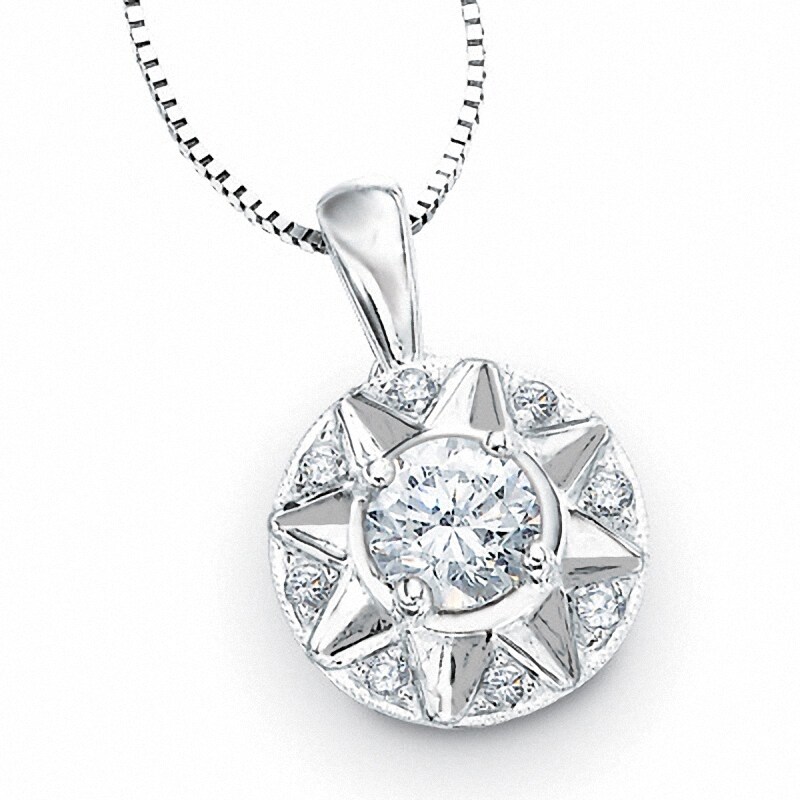 Main Image 1 of 0.50 CT. T.W. Diamond Starburst Love Pendant in 14K White Gold