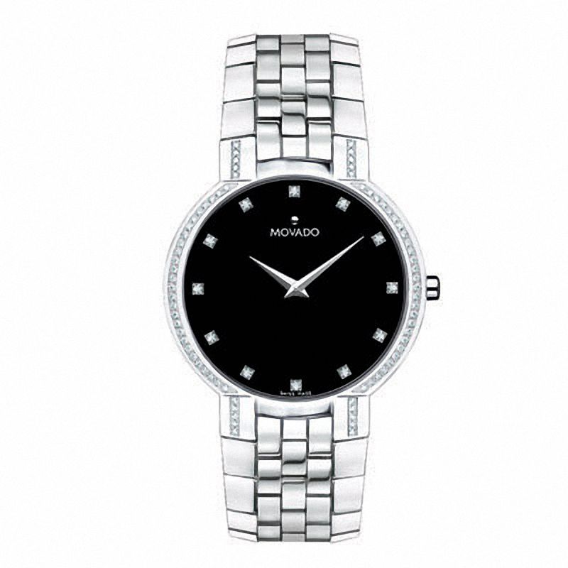 Men's Movado Faceto™ Stainless Steel Watch with Diamond Accents (Model: 0606237)