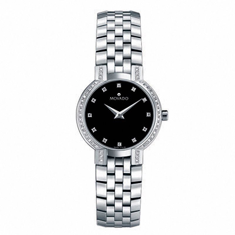 Ladies' Movado Faceto™ Stainless Steel Bracelet Watch with Diamond Bezel (Model: 0605586)