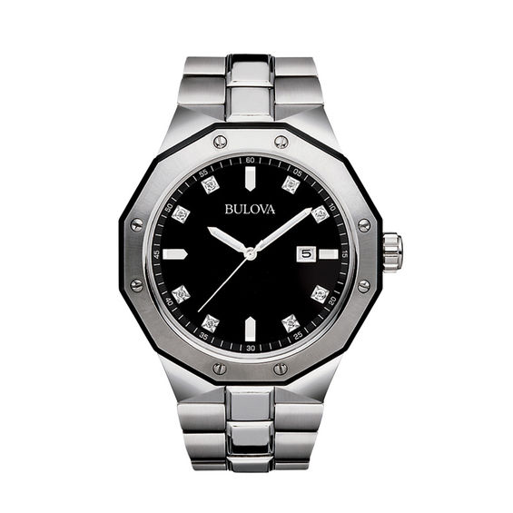 Men's bulova diamond accent watch with black dial hotsell