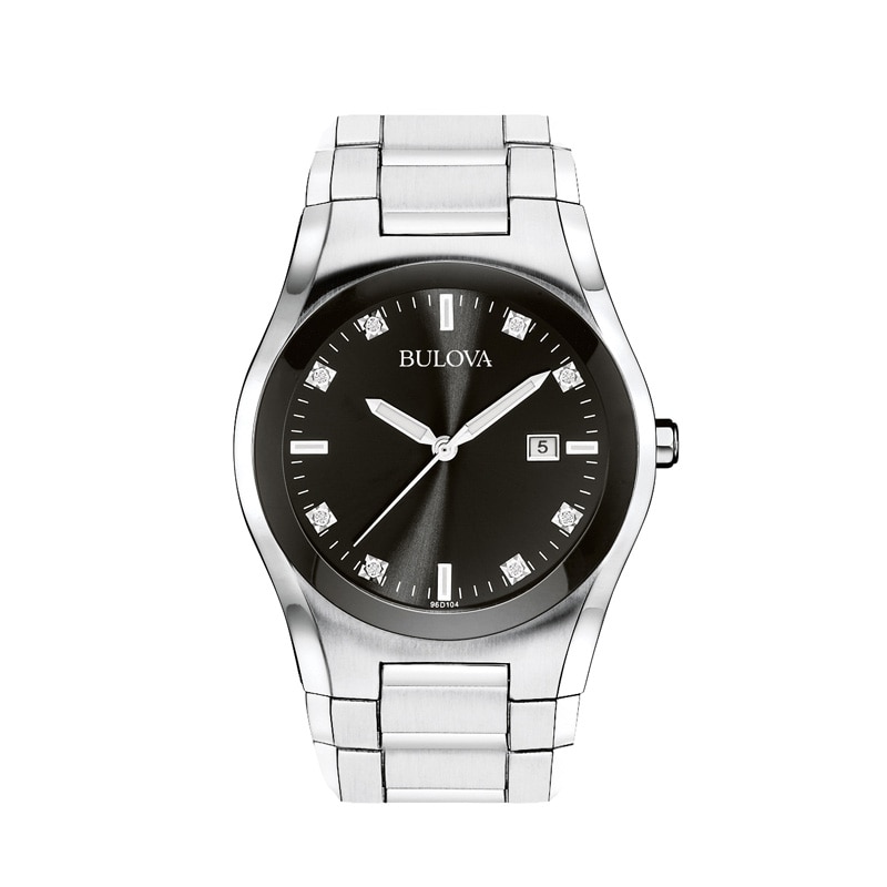 Men's Bulova Diamond Accent Watch with Black Dial (Model: 96D104)|Peoples Jewellers