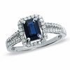 Thumbnail Image 0 of Emerald-Cut Blue Sapphire and Diamond Ring in 10K White Gold