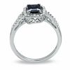 Thumbnail Image 1 of Emerald-Cut Blue Sapphire and Diamond Ring in 10K White Gold