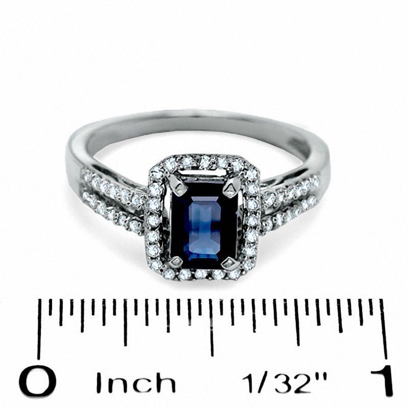 Emerald-Cut Blue Sapphire and Diamond Ring in 10K White Gold