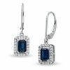 Thumbnail Image 1 of Emerald-Cut Blue Sapphire Drop Earrings in 10K White Gold with Diamond Accents