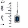 Thumbnail Image 2 of Emerald-Cut Blue Sapphire Drop Earrings in 10K White Gold with Diamond Accents