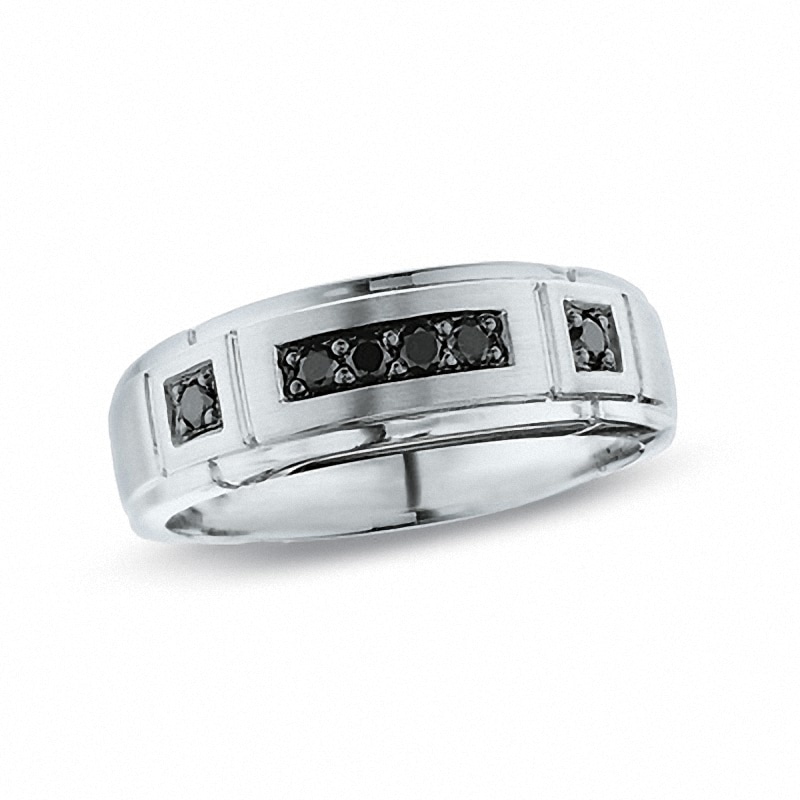 Main Image 1 of Men's 0.25 CT. T.W. Black Diamond Band in 14K White Gold