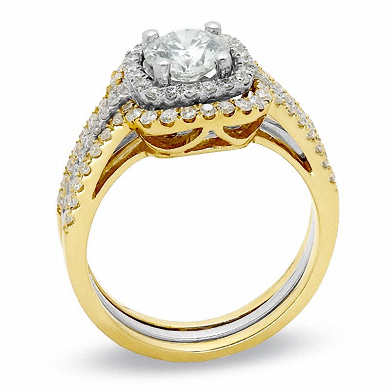 1.50 CT. T.W. Diamond Double Framed Three Piece Bridal Set in 14K Two-Tone Gold