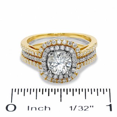 1.50 CT. T.W. Diamond Double Framed Three Piece Bridal Set in 14K Two-Tone Gold