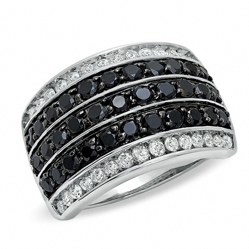 2.00 CT. T.W. Enhanced Black and White Diamond Race Track Ring in 10K White Gold