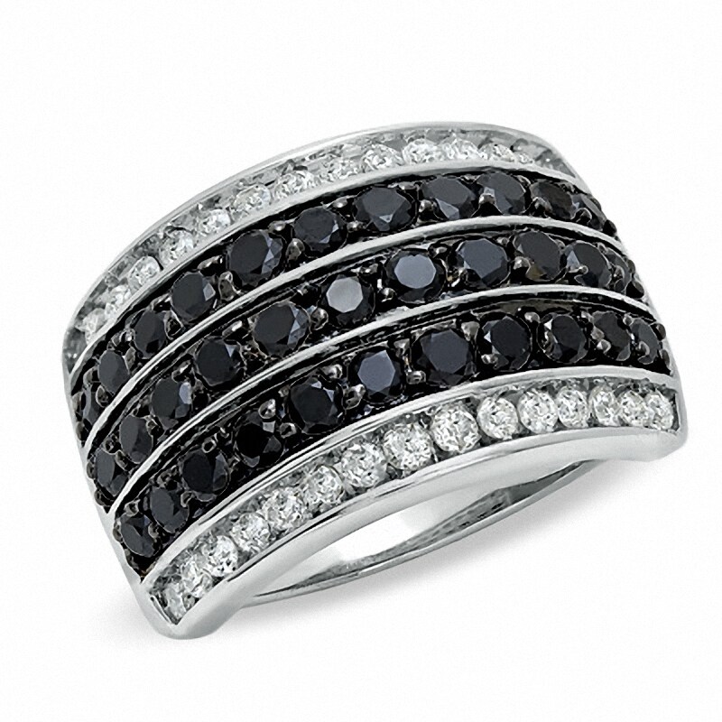 Main Image 1 of 2.00 CT. T.W. Enhanced Black and White Diamond Race Track Ring in 10K White Gold