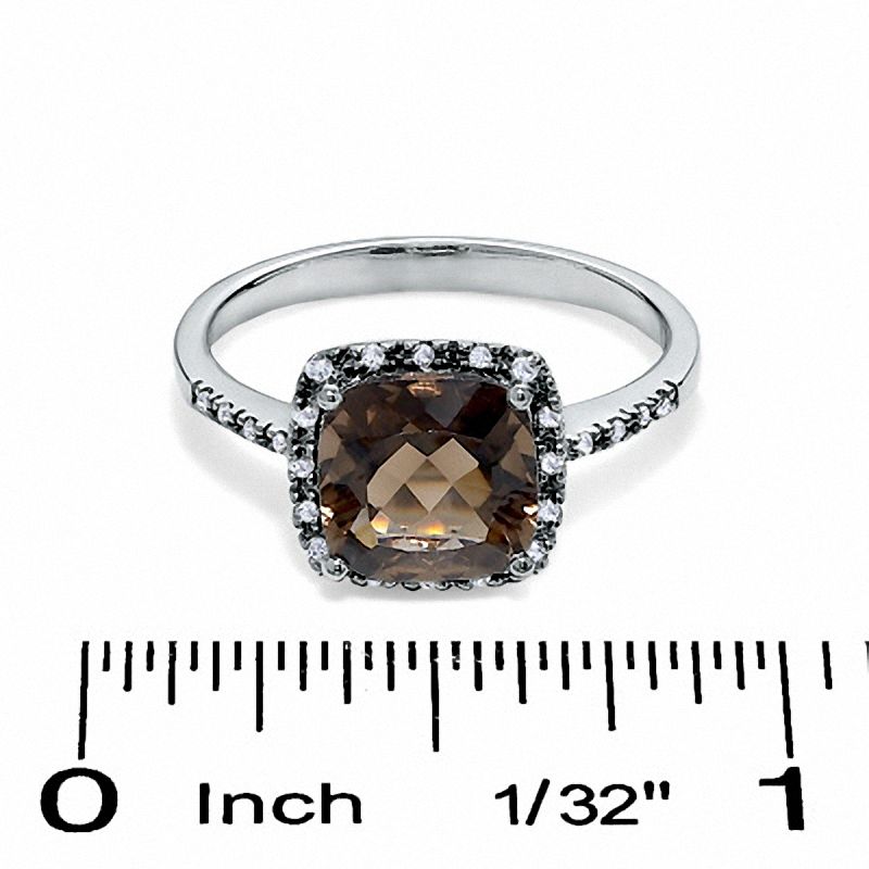 Cushion-Cut Smoky Quartz Ring in 14K White Gold with Diamond Accents