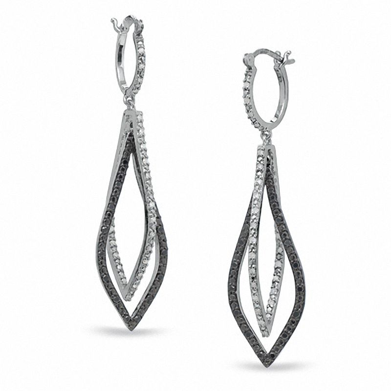 0.50 CT. T.W. Enhanced Black and White Diamond Dangle Earrings in Sterling Silver|Peoples Jewellers