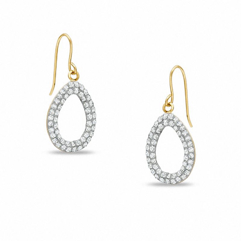 14K Gold White Crystal Pear-Shaped Dangle Earrings