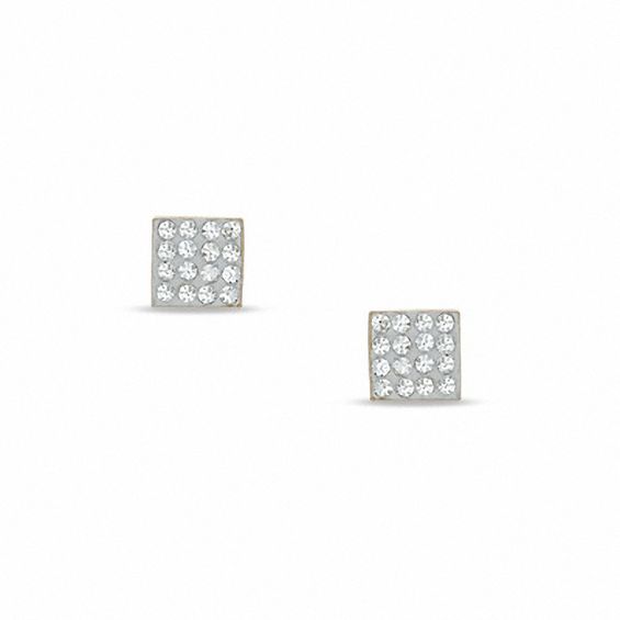 14K Gold Crystal Square Stud Earrings