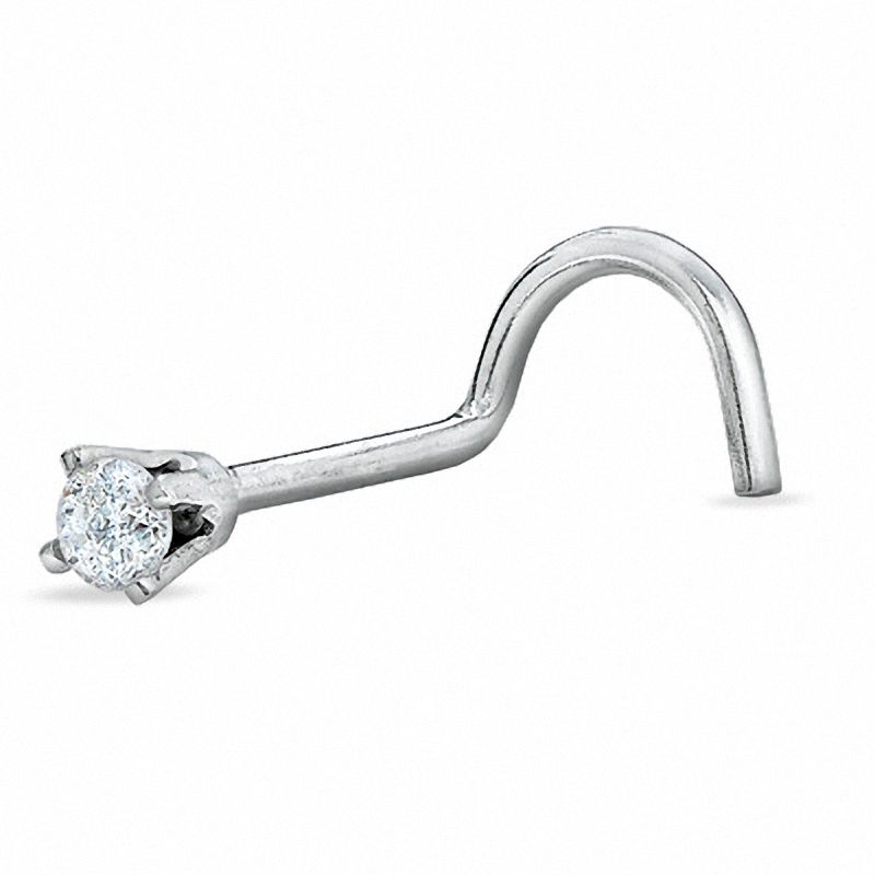 Nose Stud in 14K White Gold with Round Diamond Accent