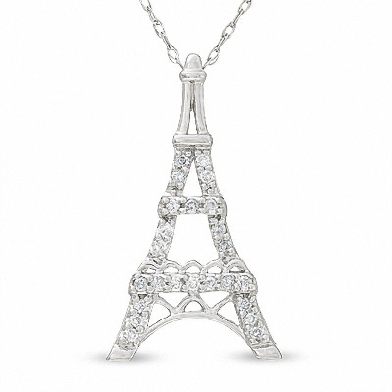 Eiffel Tower Pendant in 10K White Gold with Diamond Accents