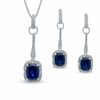 Thumbnail Image 0 of Cushion-Cut Lab-Created Sapphire Pendant and Earrings Set in Sterling Silver