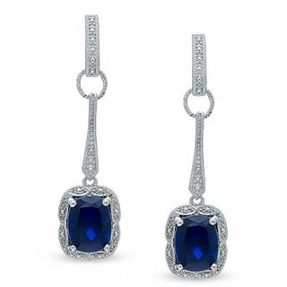 Cushion-Cut Lab-Created Sapphire Pendant and Earrings Set in Sterling Silver