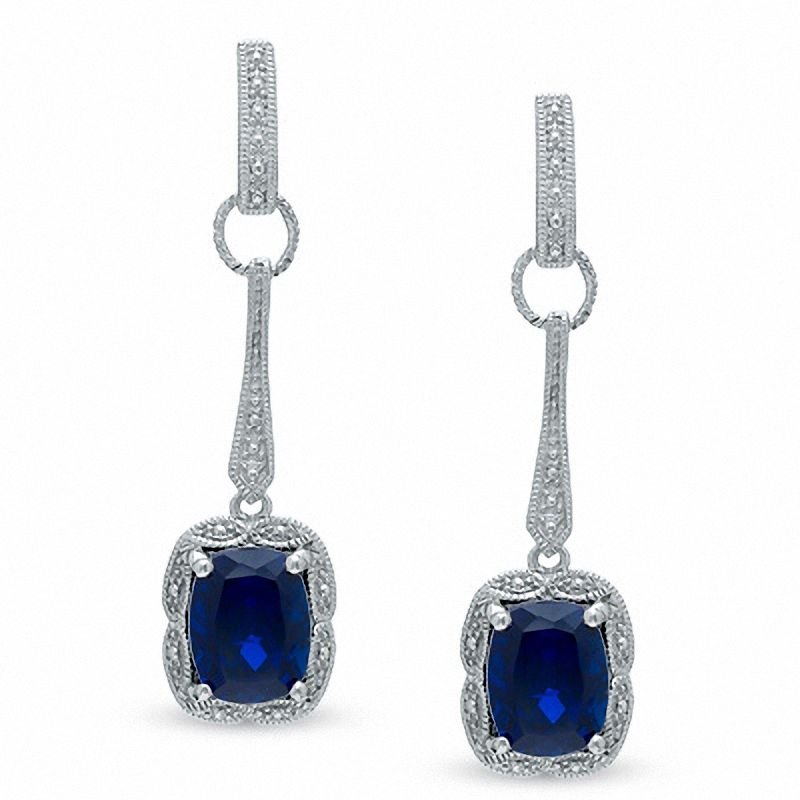 Cushion-Cut Lab-Created Sapphire Pendant and Earrings Set in Sterling Silver