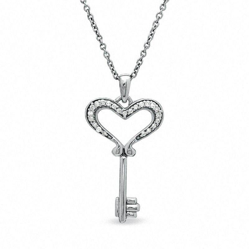 0.05 CT. T.W. Diamond Small Heart Key Pendant in Sterling Silver|Peoples Jewellers