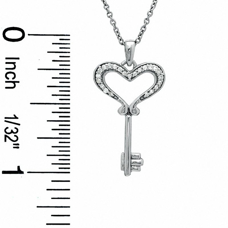 0.05 CT. T.W. Diamond Small Heart Key Pendant in Sterling Silver
