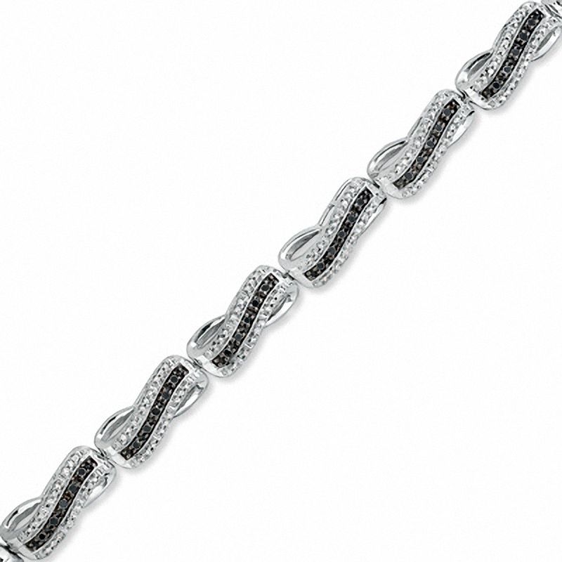 Main Image 1 of 1.00 CT. T.W. Enhanced Black and White Diamond Wave Bracelet in Sterling Silver