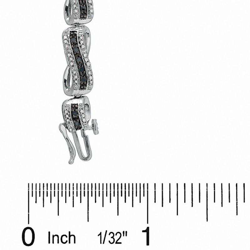 Main Image 3 of 1.00 CT. T.W. Enhanced Black and White Diamond Wave Bracelet in Sterling Silver
