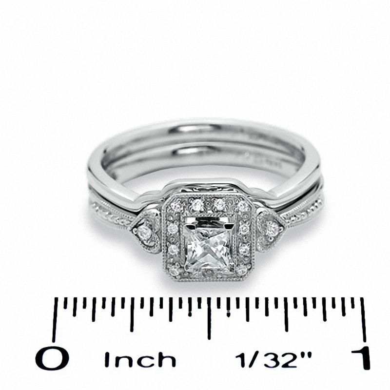 0.33 CT. T.W. Princess-Cut Diamond Framed Milgrain Engagement Ring in 14K White Gold