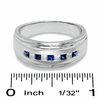 Thumbnail Image 1 of Men's 0.20 CT. T.W. Square-Cut Diamond and Blue Sapphire Band in 14K White Gold