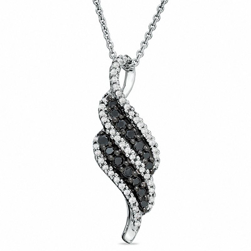 0.50 CT. T.W. Enhanced Black and White Diamond Double Flame Pendant in Sterling Silver