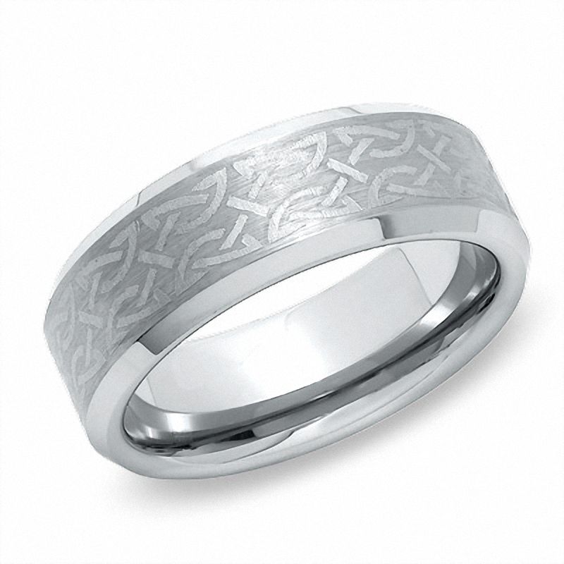 8.0mm Tungsten Carbide Bevelled Edge Laser Celtic Band - Size 10