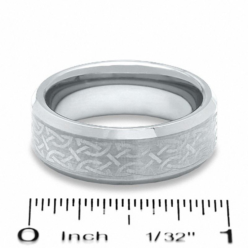 Men's 8.0mm Tungsten Carbide Bevelled Edge Laser Celtic Band - Size 10