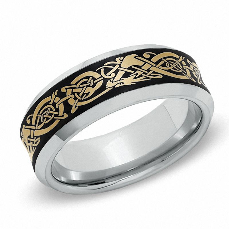 Main Image 1 of 8.0mm Tungsten Carbide Laser Wedding Band - Size 10