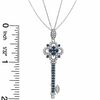 Blue Sapphire and Diamond Key Pendant in Sterling Silver
